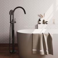 Gunmetal Carving vrijstaande badmengkraan set met 3-standen handdouche en doucheslang - thumbnail