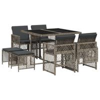 9-delige Tuinset met kussens poly rattan grijs - thumbnail