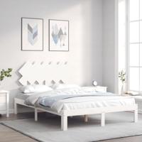 Bedframe met hoofdbord massief hout wit - thumbnail