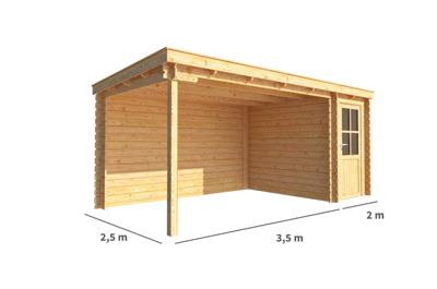 Blokhut, tuinhuisje met overkapping Els-Nina 550 cm bij 250 cm diep lessenaarsdak 8 Warentuin Collection - Warentuin collection