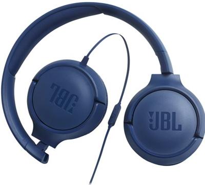 JBL Tune500 on-ear hoofdtelefoon met kabel in blauw – oortelefoon met 1-knops afstandsbediening, geïntegreerde microfoon en spraakassistent – telefoneren en muziek luisteren onderweg