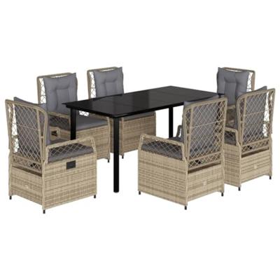 7-delige Tuinset met kussens poly rattan beige