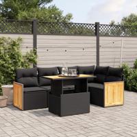 6-delige Loungeset met kussens poly rattan zwart - thumbnail