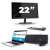 HP EliteBook 735 G5 - AMD Ryzen 5 PRO 2500U - 13 inch - 8GB RAM - 256GB SSD - Windows 10 + 1x 22 inch Monitor - thumbnail