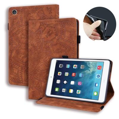 Voor iPad 4 & 3 & 2 kalf patroon dubbele vouwen ontwerp reliëf lederen draagtas met houder & kaartsleuven & pen slot & elastische band (bruin)