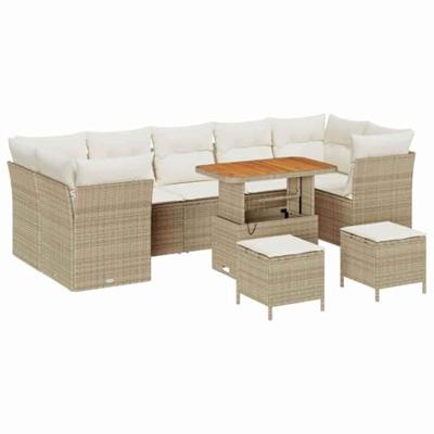 Tuinbankenset 10 pcs Beige poly rattan