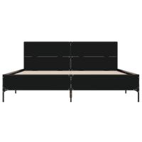 Bedframe LED bewerkt hout metaal zwart 140x190 cm - thumbnail