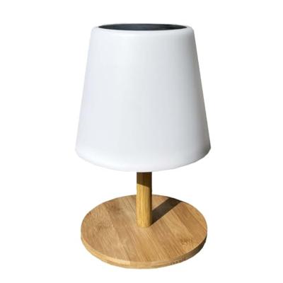 Tafellamp op zonne-energie en oplaadbaar - LUMISKY - STANDY MINI WOOD SOLAR - H25 cm - Warm wit en dimbaar witte LED