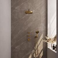BRAUER Stripe Thermostatische Inbouw Regendouche - SET 04 - 25cm douchekop - rechte muurarm - 3-standen handdouche - doucheslang - wandaansluitbocht - goud geborsteld PVD 5-GG-371 - thumbnail
