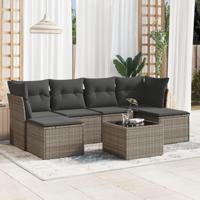 7-delige Loungeset met kussens poly rattan grijs - thumbnail