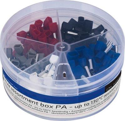 Adereindhulzen assortiment set - 5 maten van 0.5mm² tot 2.5mm² - dubbele draad hulzen - 225 Stuks