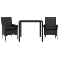 3-delige Tuinset met kussens poly rattan en glas zwart - thumbnail