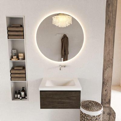MONDIAZ BUKLA 60cm badmeubel modulair kleur Dark Brown met 1 lade. Wastafel CLOUD midden 0 kraangaten kleur Talc.