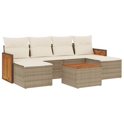 6-delige Loungeset met kussens poly rattan beige