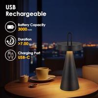 Draadloze Oplaadbare LED Tafellamp - Binnen & Buiten - Dimbaar - ø12.8 x 29 cm - Warmwit licht - 3000mAh - Zwart - thumbnail