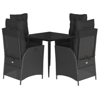 5-delige Tuinset met kussens poly rattan zwart