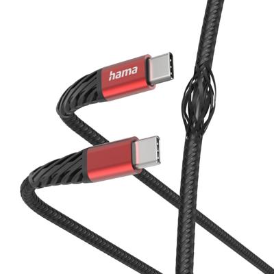 Hama Oplaadkabel Extreme USB-C - USB-C 1,5 M Nylon Zwart/rood Hama Oplaadkabel Extreme USB-C - USB-C 1,5 M Nylon Zwart/rood