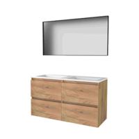 Basic-Line Framed 46 Badkamermeubelset - 120 x 46 cm - Greeploos - 4 Lades - Acryl Wastafel - Zonder Kraangat - Spiegel met Zwart Aluminium Frame - Whisky Oak - thumbnail