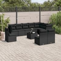 11-delige Loungeset met kussens poly rattan zwart - thumbnail