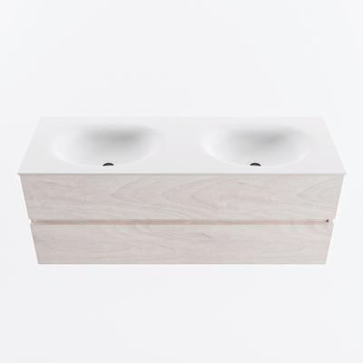 MONDIAZ VICA 130cm badmeubel onderkast Underlayment 2 lades. Wastafel MOON dubbel 2 kraangaten, kleur Talc.