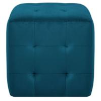 Poef 2 st 30x30x30 cm fluweel blauw - thumbnail