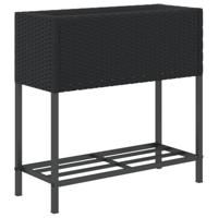 VidaXL Plantenbakken met schap 2 st 70x28x70 poly rattan zwart - thumbnail