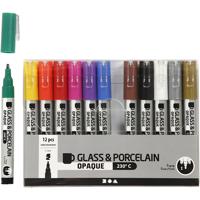 Creativ Company Glas- & porseleinstiften, lijndikte 1-2 mm, semi-dekkend, diverse kleuren, 12 stuk/ 1 doos - thumbnail