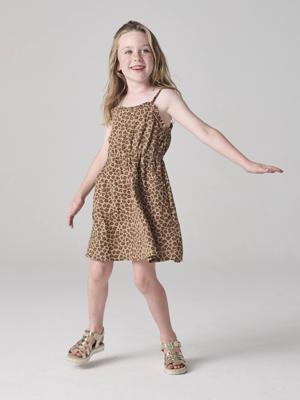 Jurkje met schouderbandjes van katoenen gaas voor meisjes beige