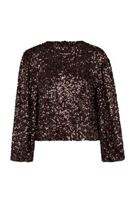 Studio Anneloes Blom 2way Sequins Top 13335 T-shirt Lange Mouw 8700 Espresso