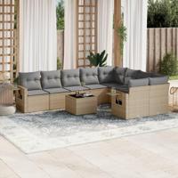 10-delige Loungeset met kussens poly rattan beige - thumbnail
