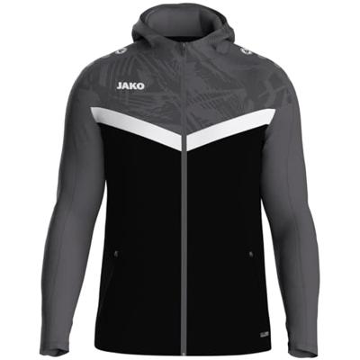 JAKO 6824 Jas Met Kap Iconic - Zwart/Antraciet - XL