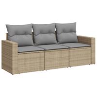 3-delige Loungeset met kussens poly rattan beige - thumbnail