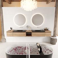 MONDIAZ BUKLA 280cm badmeubel met open module 40 midden kleur Washed Oak met 4 lades. Wastafel CLOUD dubbel 0 kraangaten kleur Urban. - thumbnail