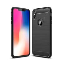 Geborsteld textuur Carbon Fiber Shockproof TPU terug beschermhoes voor iPhone XS Max(Black) - thumbnail