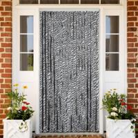 VidaXL Vliegengordijn 90x200 cm chenille grijs en zwart-wit - thumbnail