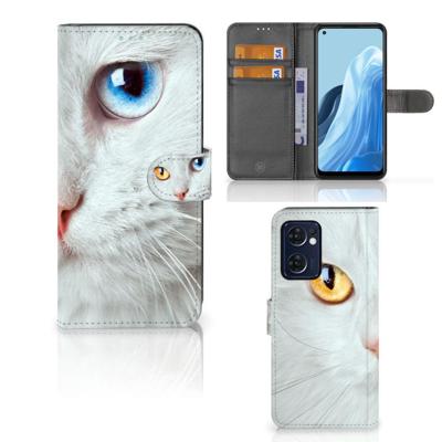 OPPO Find X5 Lite | Reno 7 5G | Telefoonhoesje | Met pasjeshouder | Witte Kat