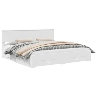 Bedframe met hoofdeinde met lade Wit 200 x 200 cm Bewerkt hout