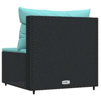 Tuinmiddenbank met kussens poly rattan zwart - thumbnail