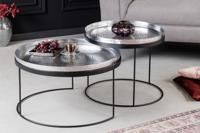 Set van 2 ronde salontafels ELEMENTS 60cm zilverzwart metalen dienblad bijzettafel - 42729 - thumbnail