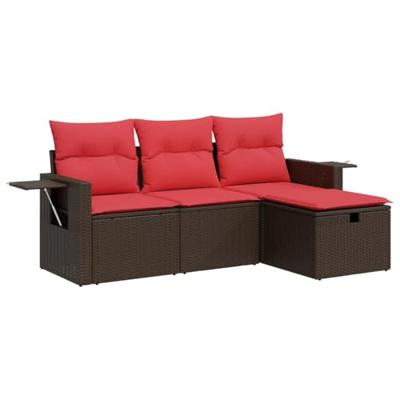 4-delige Loungeset met kussens poly rattan bruin