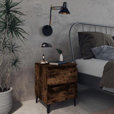 Nachtkastje met metalen poten 40x35x50 cm gerookt eikenkleurig