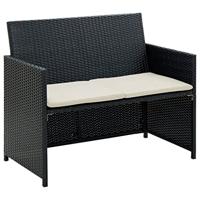 VidaXL Tuinbank 2-zits met kussens poly rattan zwart - thumbnail