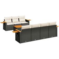 8-delige Loungeset met kussens poly rattan zwart - thumbnail