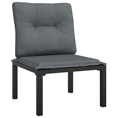 3-delige Loungeset met kussens poly rattan zwart en grijs - thumbnail