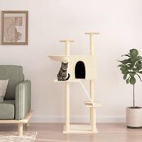 VidaXL Kattenmeubel met sisal krabpalen 143 cm crèmekleurig - thumbnail