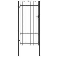 VidaXL Poort met gebogen bovenkant enkel 1x2 m staal zwart - thumbnail