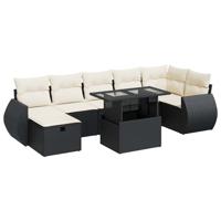 8-delige Loungeset met kussens poly rattan zwart - thumbnail