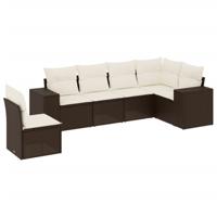 6-delige Loungeset met kussens poly rattan bruin - thumbnail