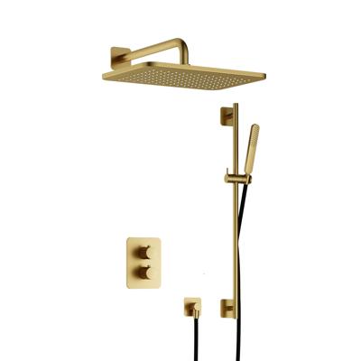 Hotbath Gal - GL106 - Inbouw Regendoucheset - Geborsteld Messing PVD - Thermostatisch - Wandarm 35 cm - Hoofddouche 270x400 mm - Staafhanddouche - Glijstang 900 mm - met GL106 - met 2-Weg Stop-Omstel