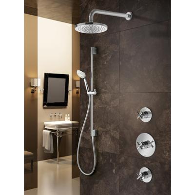 Hotbath Get Together doucheset met 2 stopkranen met 3 standen-handdouche, 25 cm hoofddouche, geborsteld nikkel